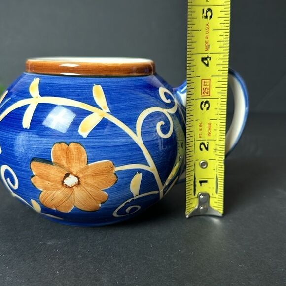 Herman Dodge & Son Ceramic Teapot Blue White Beige Floral Hand Painted - Picture 12 of 12